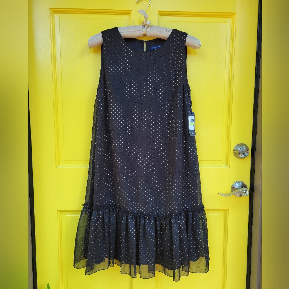 Tommy Hilfiger Gold Polka Dot Ruffle Hem Shift Dress NWT Size 4